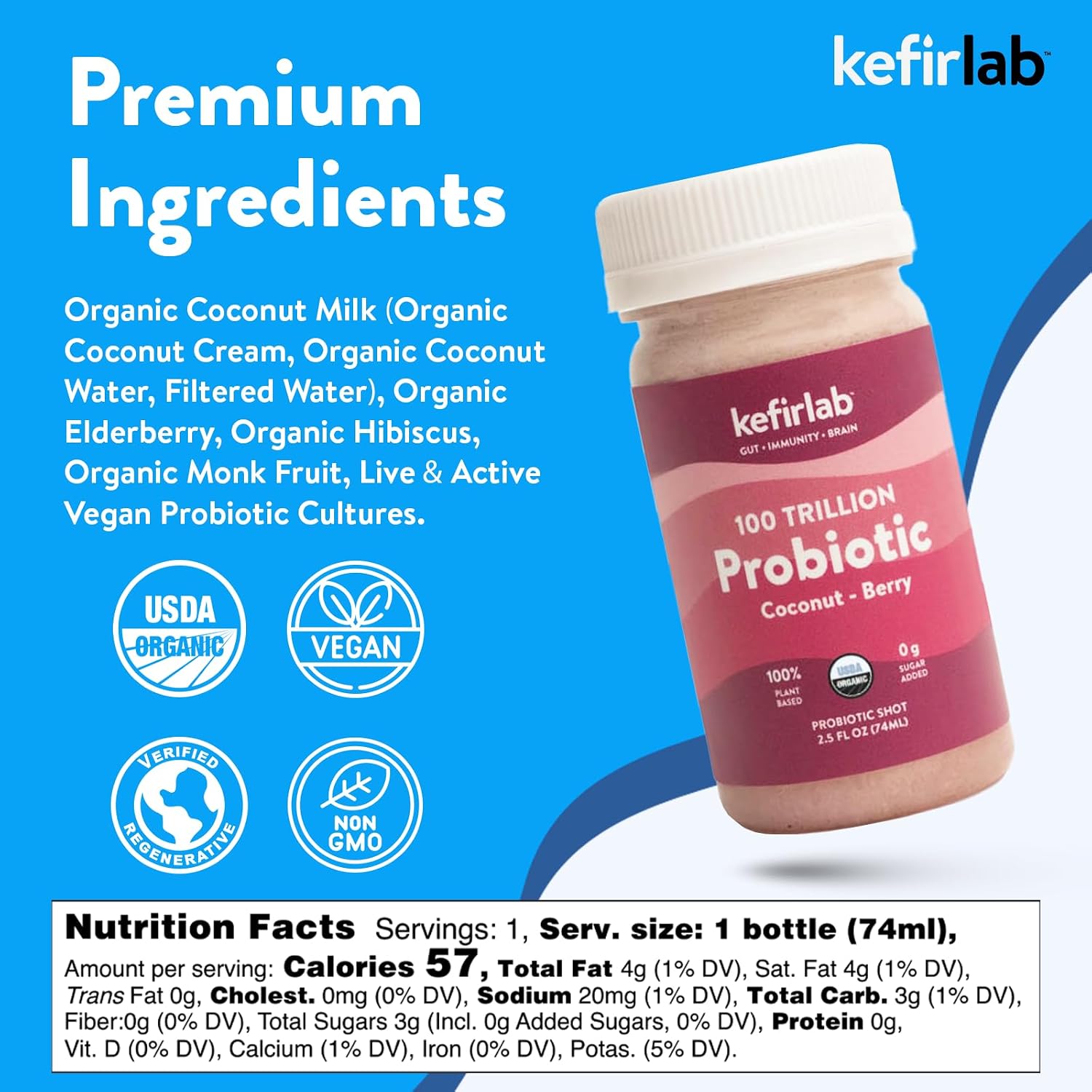 KefirLab Probióticos 100 Billones de UFC - 36 Cepas - Vegano y Orgánico - Sabor Baya (16 unidades)
