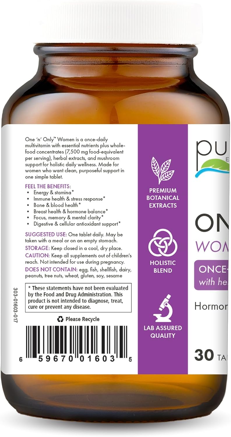 PURE ESSENCE LABS One N Only Multivitamínico para Mujeres – Suplemento natural con vitamina D3, B12 y biotina, 30 comprimidos