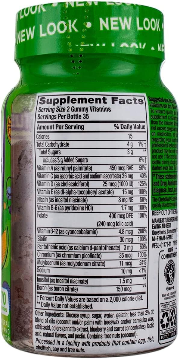 Vitafusion MultiVites Gominolas Multivitamínicas para Adultos, Sabores Berry, Melocotón y Naranja - 70 gominolas, Pack de 2