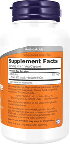 NOW Foods L-Histidina 600 mg, 60 Cápsulas Veganas