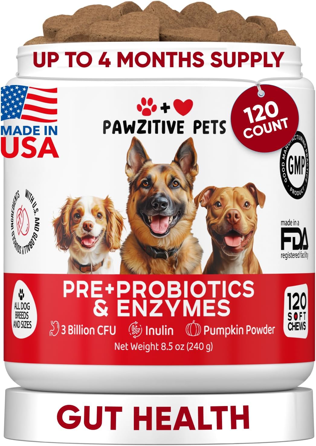 Probióticos para Perros - Masticables Digestivos con Enzimas de Pawzitive Pets