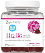 Youtheory Vitamina B12 + B6, Complemento para Energía y Apoyo Cerebral, Sabor a Frambuesa, 12 Sobres Individuales de 30 ml