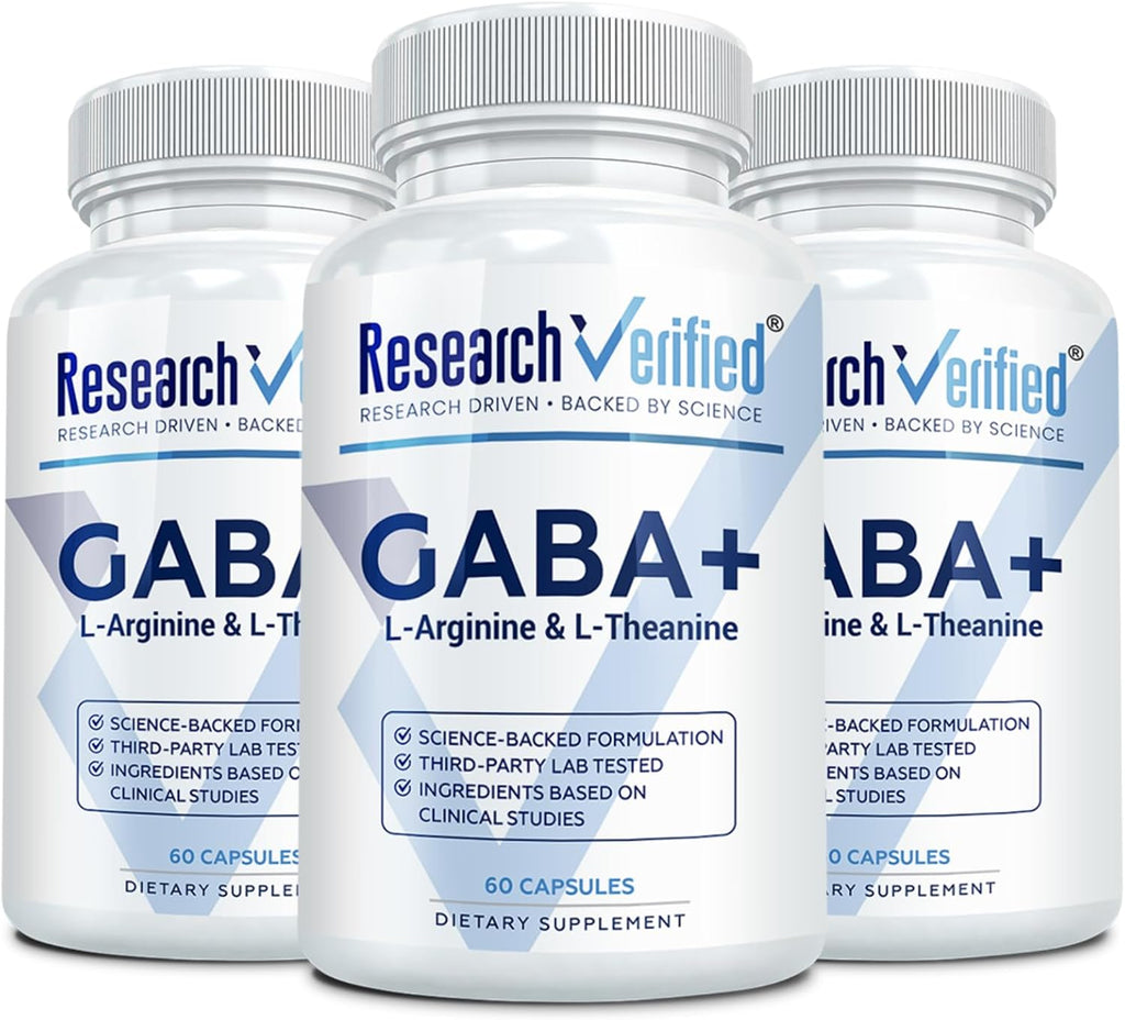Research Verified GABA+ - 600mg GABA con L-Teanina y L-Arginina - 60 Cápsulas Veganas (Pack de 3)