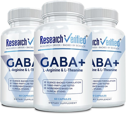 Research Verified GABA+ - 600mg GABA con L-Teanina y L-Arginina - 60 Cápsulas Veganas (Pack de 3) – Image 1