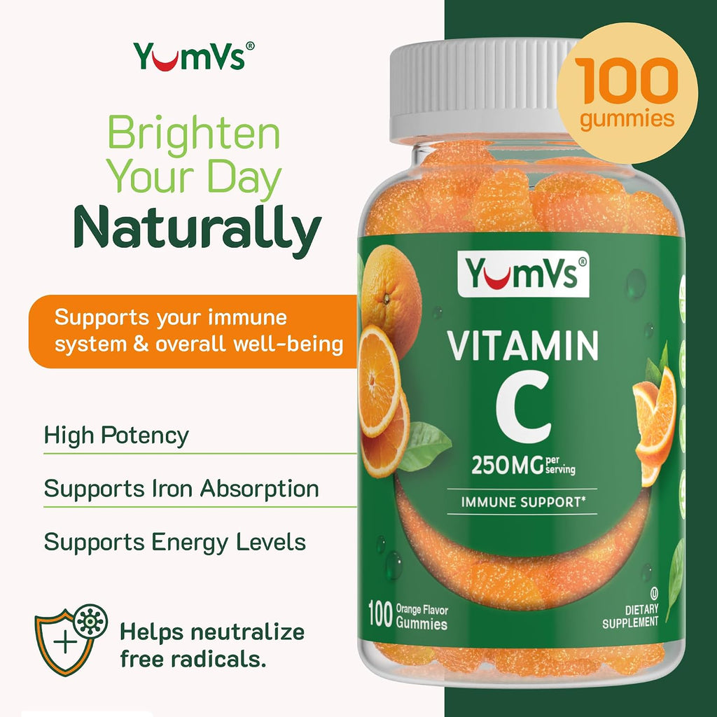 YUM-V'S Gominolas de Vitamina C para Adultos - 250 mg - Sabor Naranja - 100 Gominolas