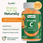 YUM-V'S Gominolas de Vitamina C para Adultos - 250 mg - Sabor Naranja - 100 Gominolas
