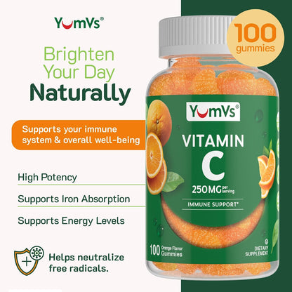 YumVs Gominolas de Vitamina C para Adultos - 250 mg con Sabor a Naranja - 200 Gominolas (2 Envases) – Image 3