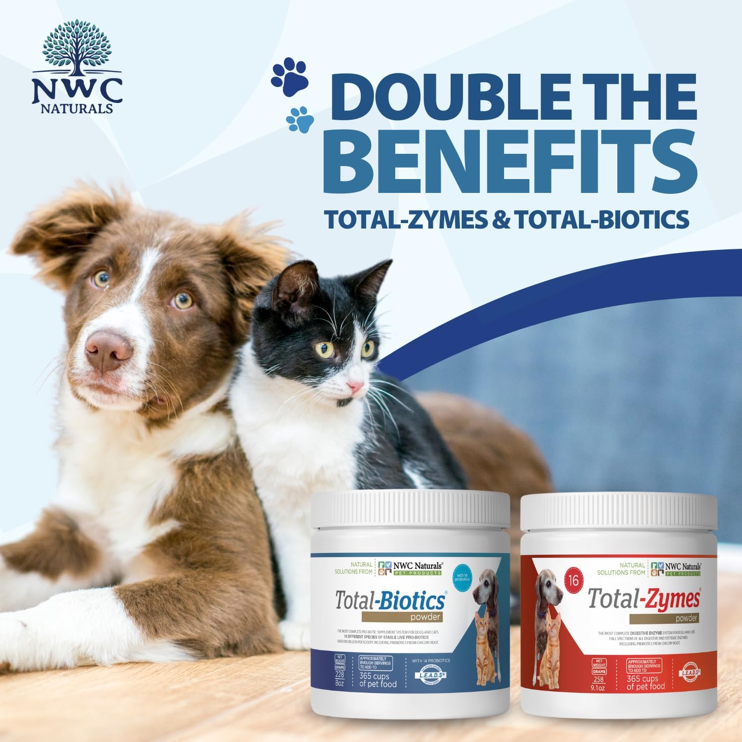 Twin Pack - Probióticos y Enzimas Digestivas para Perros y Gatos: Total-Zymes y Total-Biotics (2x 226 g)