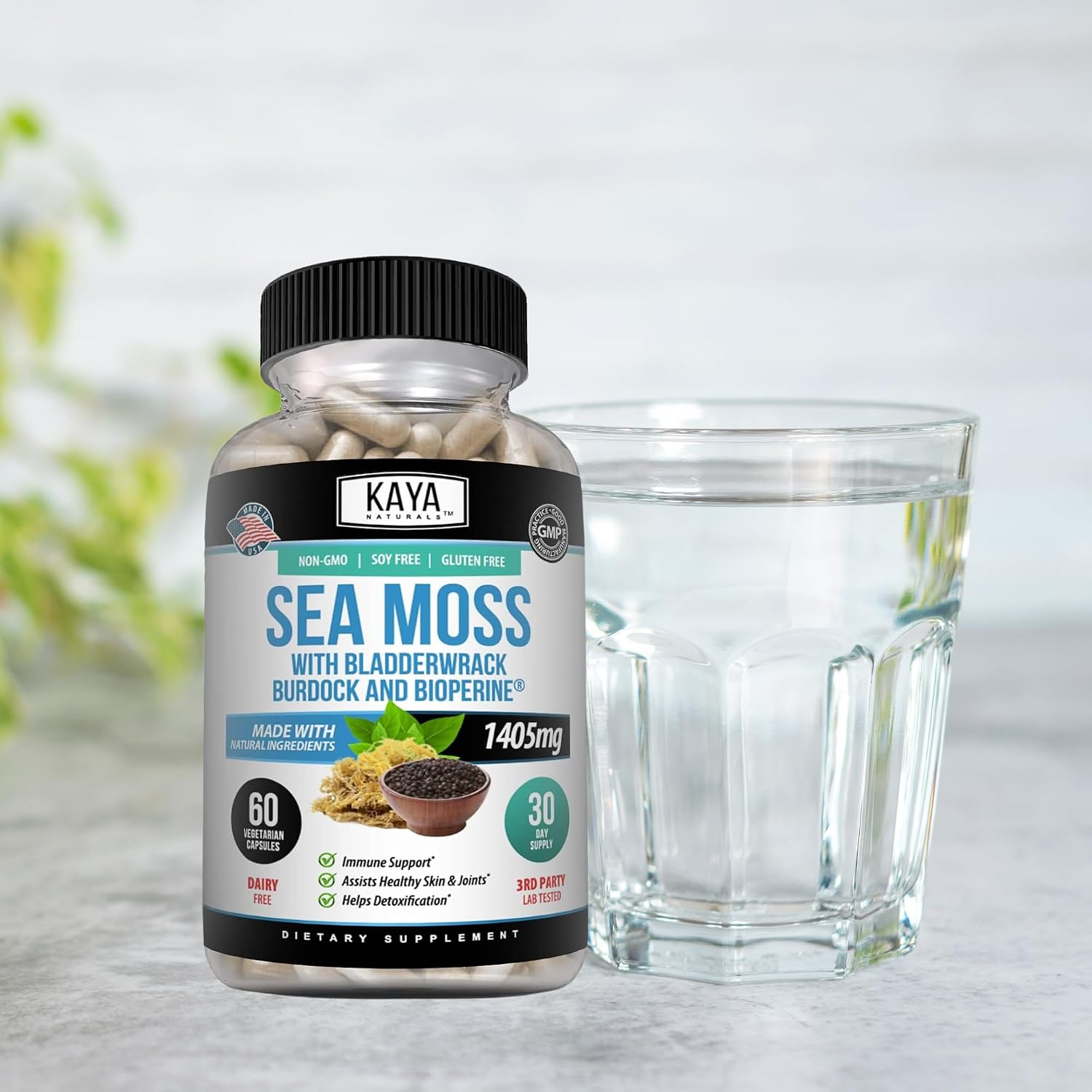Kaya Naturals Sea Moss – Suplemento de Movilidad con Burdock Root y Bladderwrack (60 Cápsulas Vegetales)
