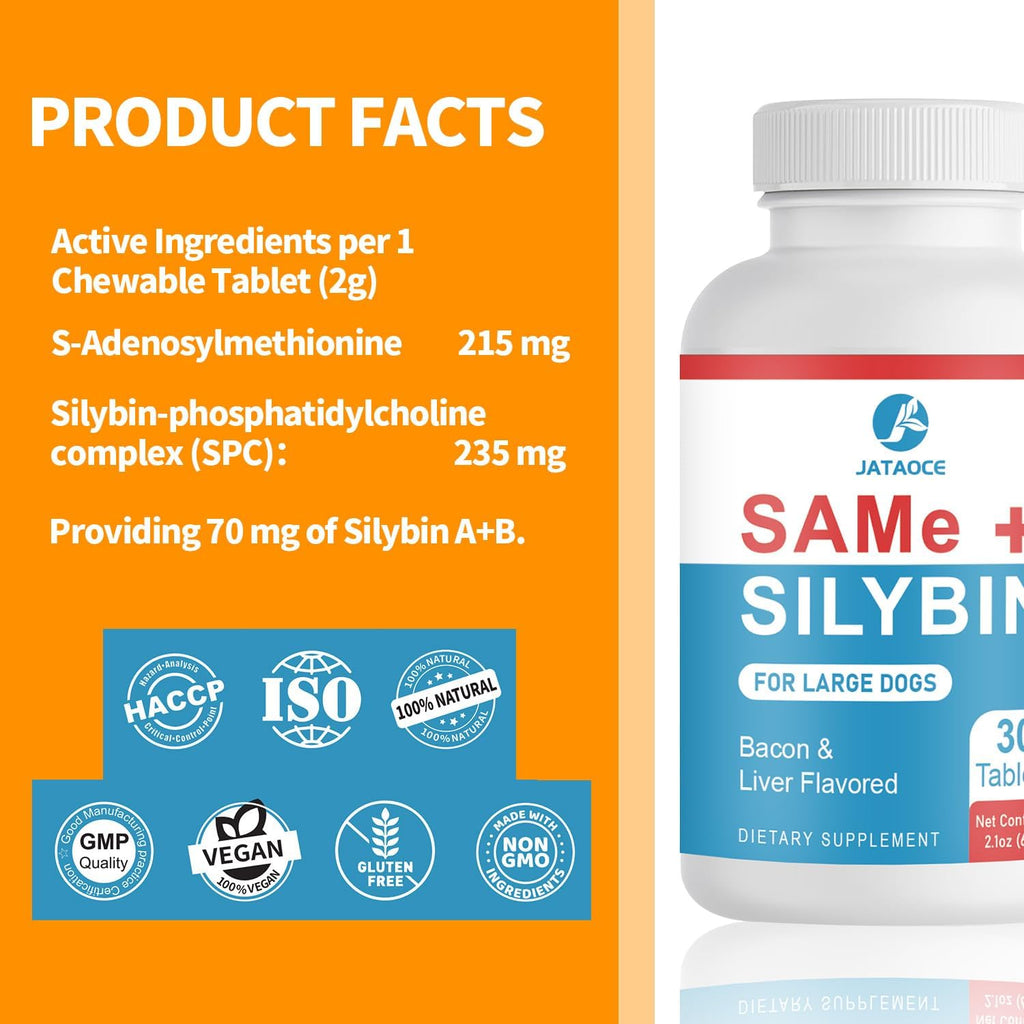 Same y Silybin para Perros - S-Adenosil-L-Metionina y Silibina, Suplemento Hepático para Perros Grandes, Apoyo para Hígado y Cerebro (Same+Silybin), Todos los Perros (Hasta 54 kg)