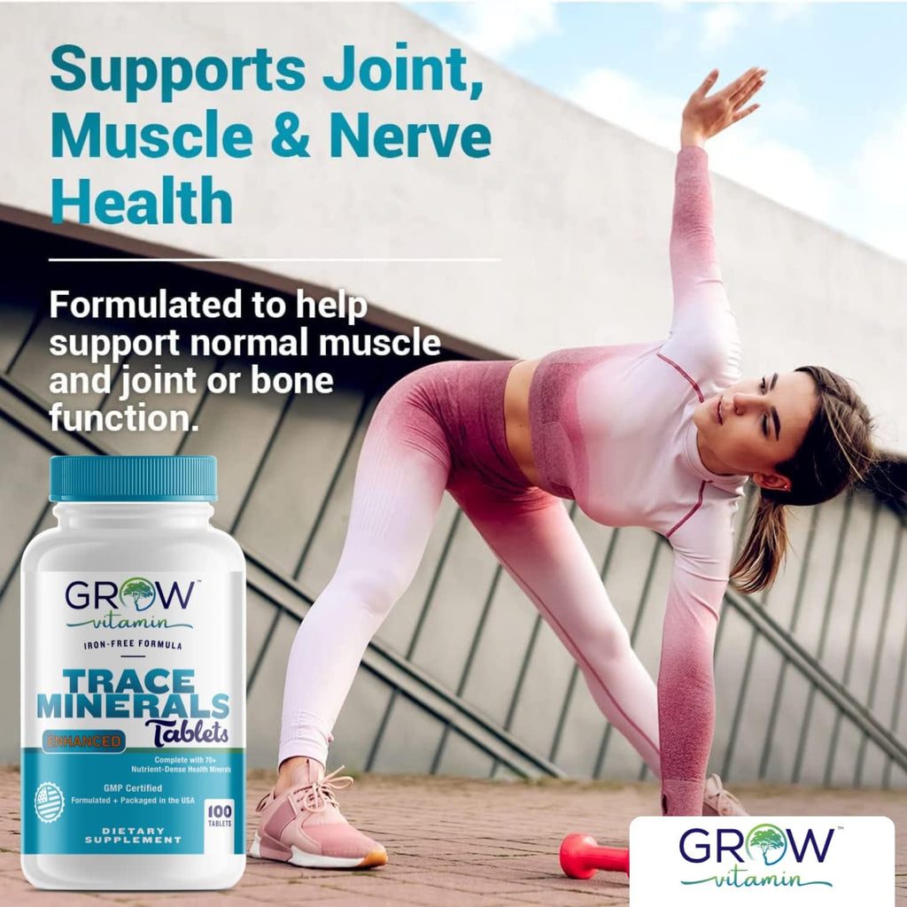 Complejo de Minerales Traza Grow Vitamin - 70+ Nutrientes Esenciales - 100 Comprimidos