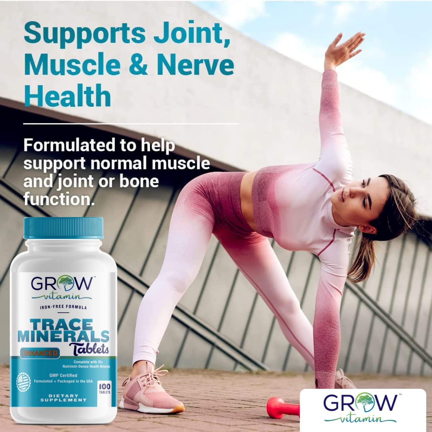 Complejo de Minerales Traza Grow Vitamin - 70+ Nutrientes Esenciales - 100 Comprimidos