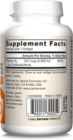 Jarrow Formulas Vitamin D3 5000 IU (125 mcg) - 100 Softgels - Gluten Free