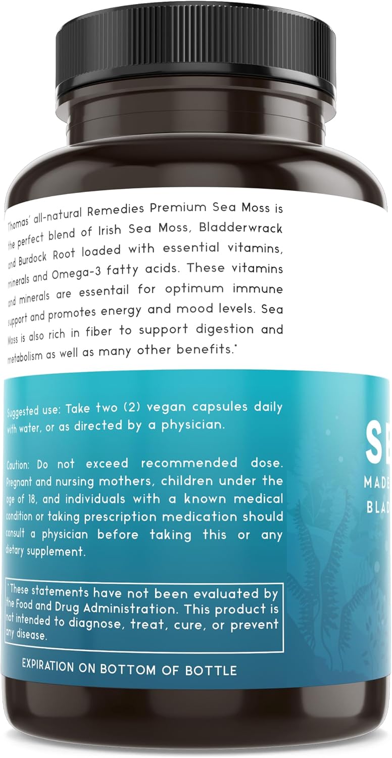Thomas' all-natural Remedies Cápsulas de Musgo Marino Irlandés con Fucus y Bardana Orgánico, 120 Cápsulas