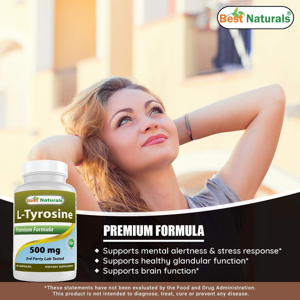 Best Naturals L-Tirosina 500 mg - 90 Cápsulas (Pack de 3)