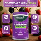 Greens+ Organic Wild Berry Superfood Powder - Suplemento vegano con antioxidantes, energía y vitalidad (240 g)