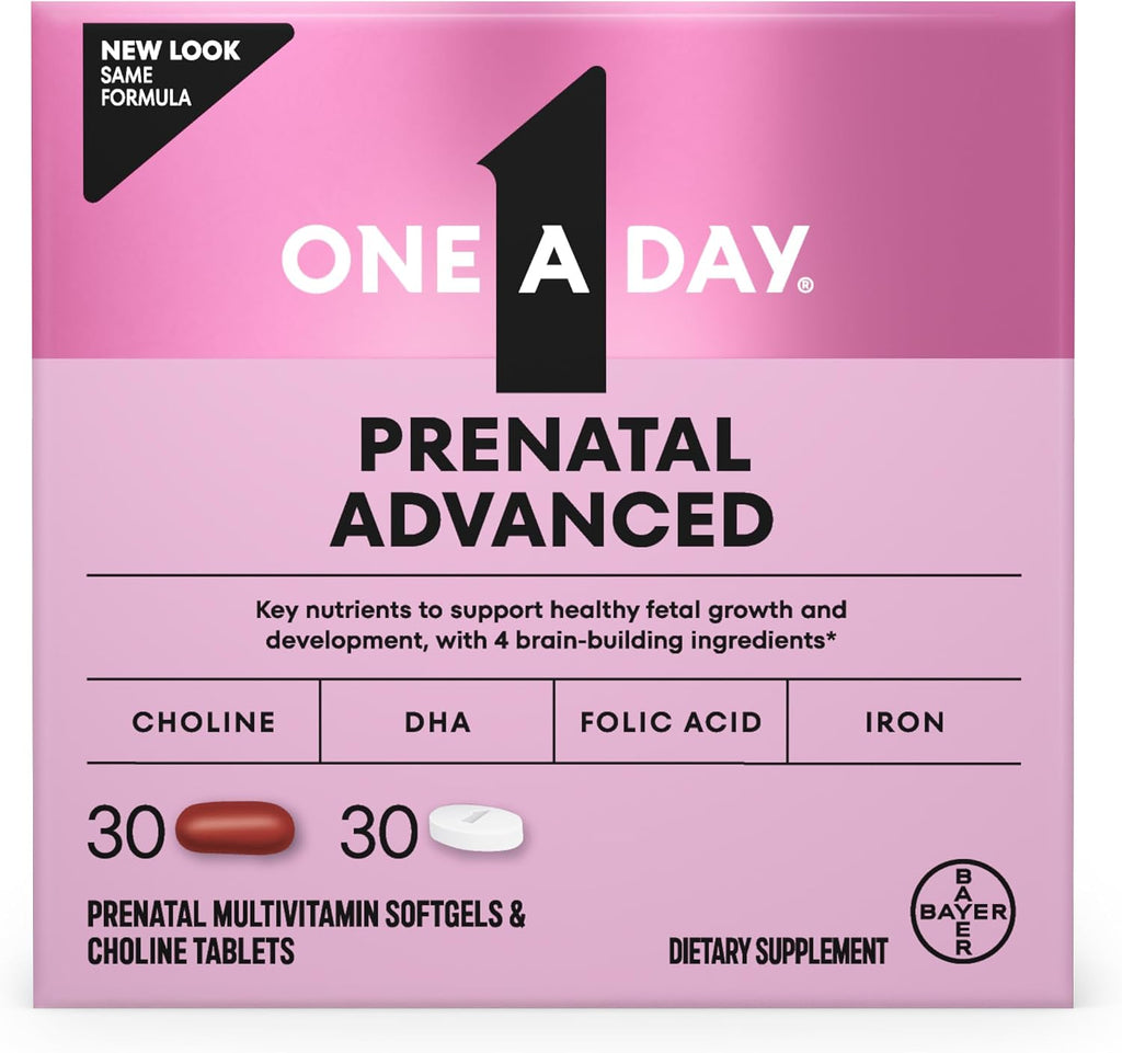 One A Day Prenatal Advanced - Vitaminas Prenatales con Ácido Fólico, Colina, DHA y Hierro, 60 unidades (30 comprimidos + 30 cápsulas blandas)