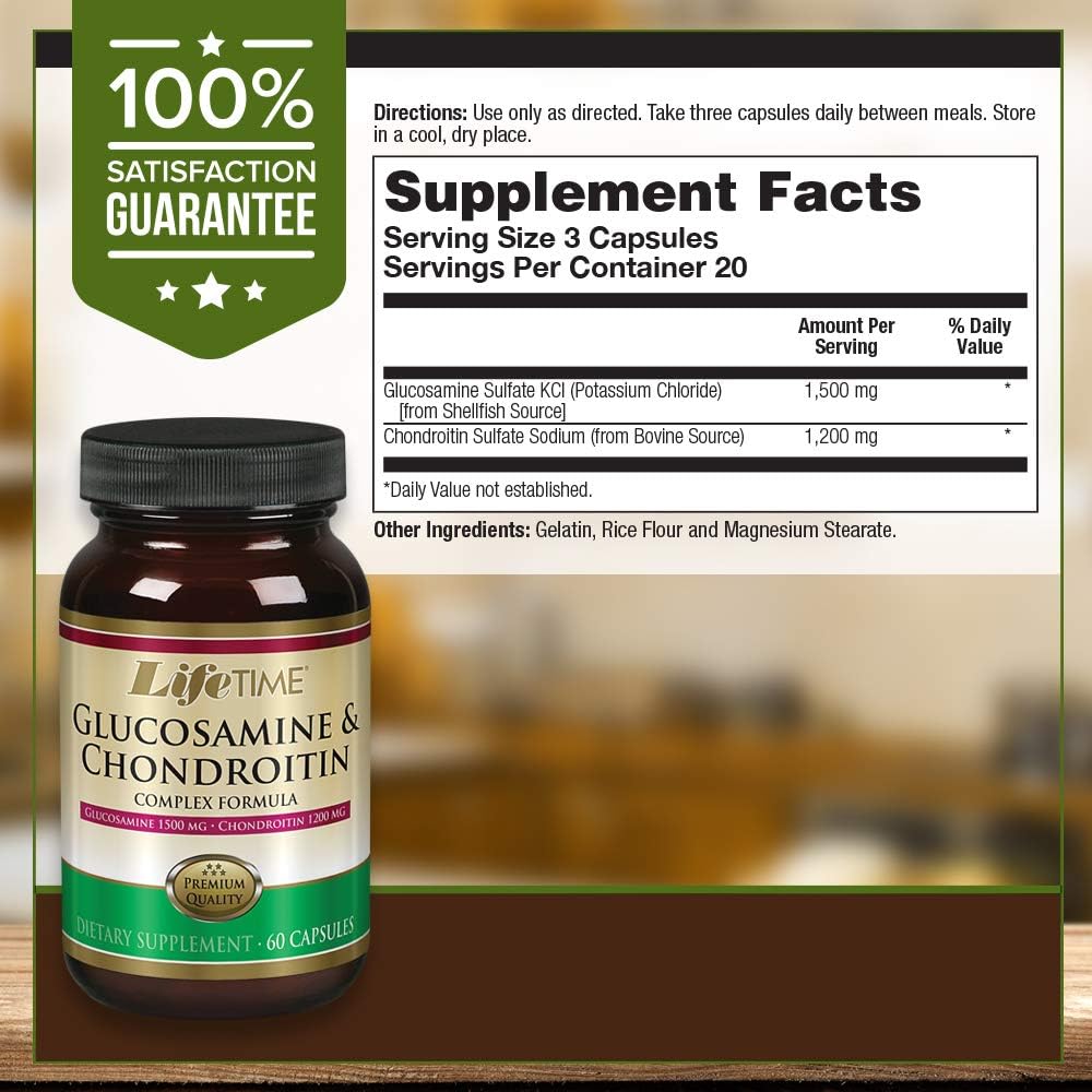 LIFETIME Complejo de Glucosamina Condroitina - 1500mg Glucosamina, 1200mg Condroitina, 60 Cápsulas
