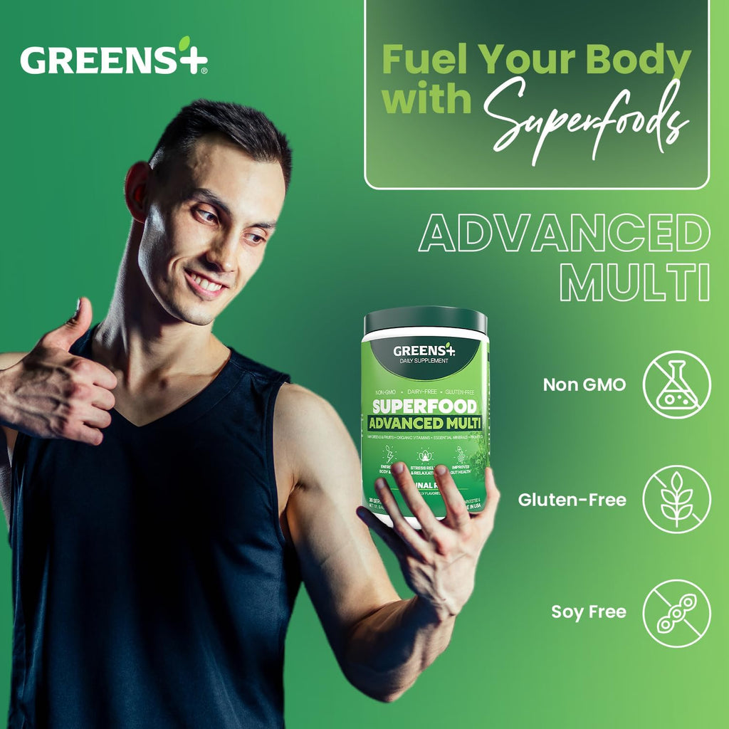 Greens+ Advanced Multi Raw Superfood - Green Superfood Powder Blend - Vegan, Gluten-Free, Non-GMO - 267g