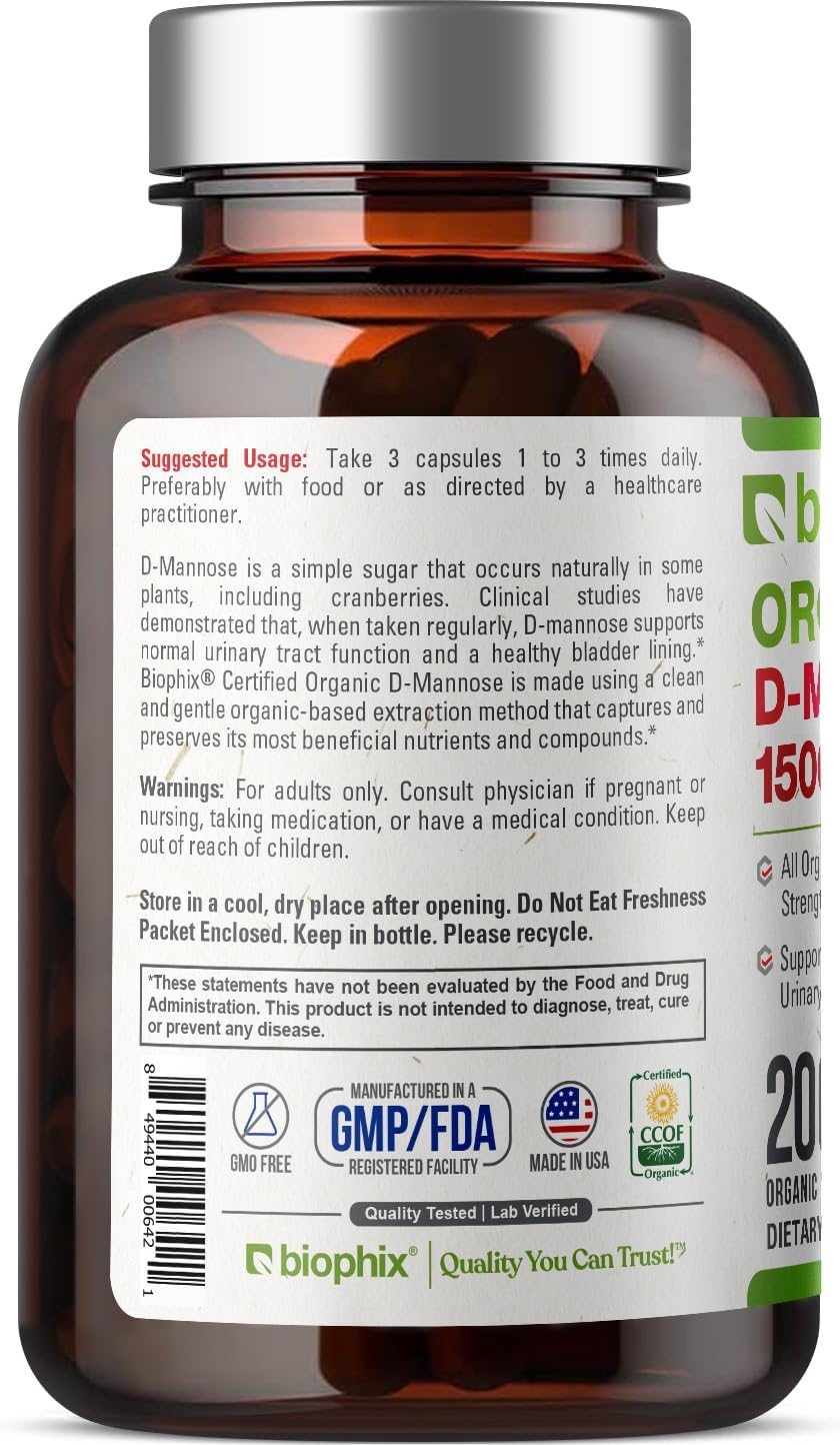 biophix D-Mannose Orgánico 1500 mg, 200 Cápsulas Vegetales