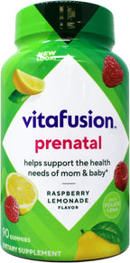 Vitafusion Vitaminas Prenatales en Gomitas, Sabores Naturales Frambuesa, Limón y Limonada, 90 Gomitas (Paquete de 2)