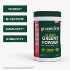 Greens First Original Greens Powder - 49 Superfoods - Organic Fruits and Vegetables - Prebiotics, Probiotics & Digestive Enzymes - Antioxidant Smoothie - Dairy Free, Vegan & Non-GMO - Berry Flavor - 60 Servings