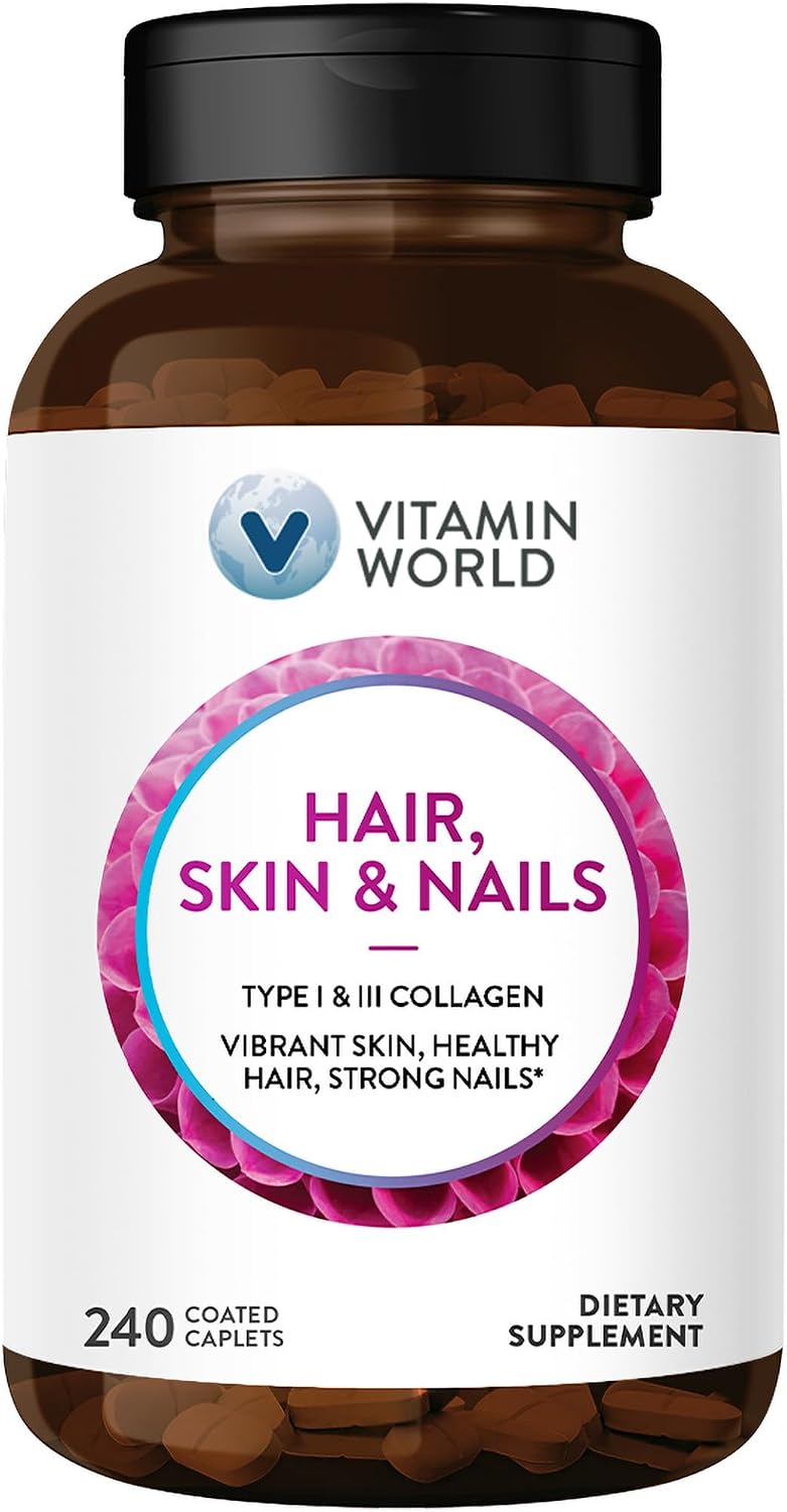 Vitamin World Fórmula Cabello, Piel y Uñas con Biotina y Colágeno - 240 comprimidos
