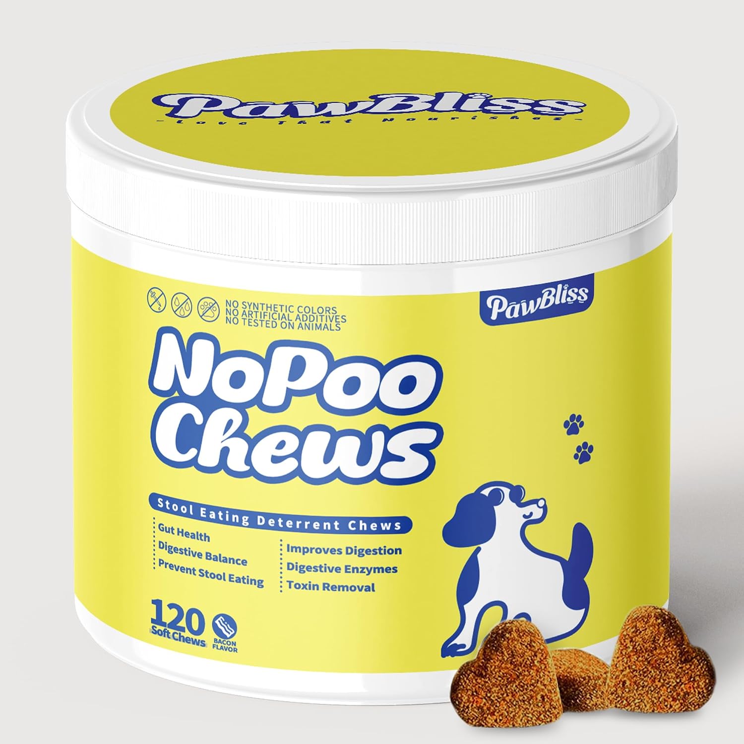 No Poo Chews para Perros – Masticables Suaves con Probióticos y Enzimas – 120 Unidades Sabor Bacon
