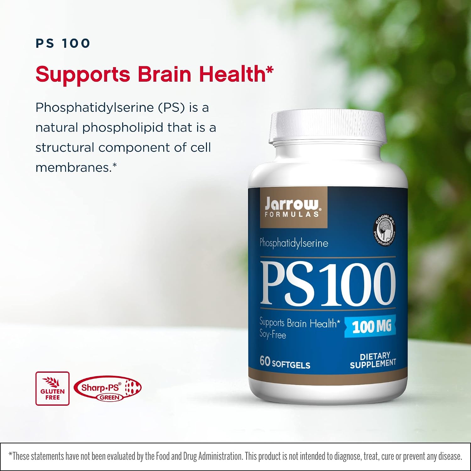 Jarrow Formulas PS 100 - 60 Cápsulas blandas, Paquete de 2 - 100 mg de Fosfatidilserina - Sin soja - 120 dosis