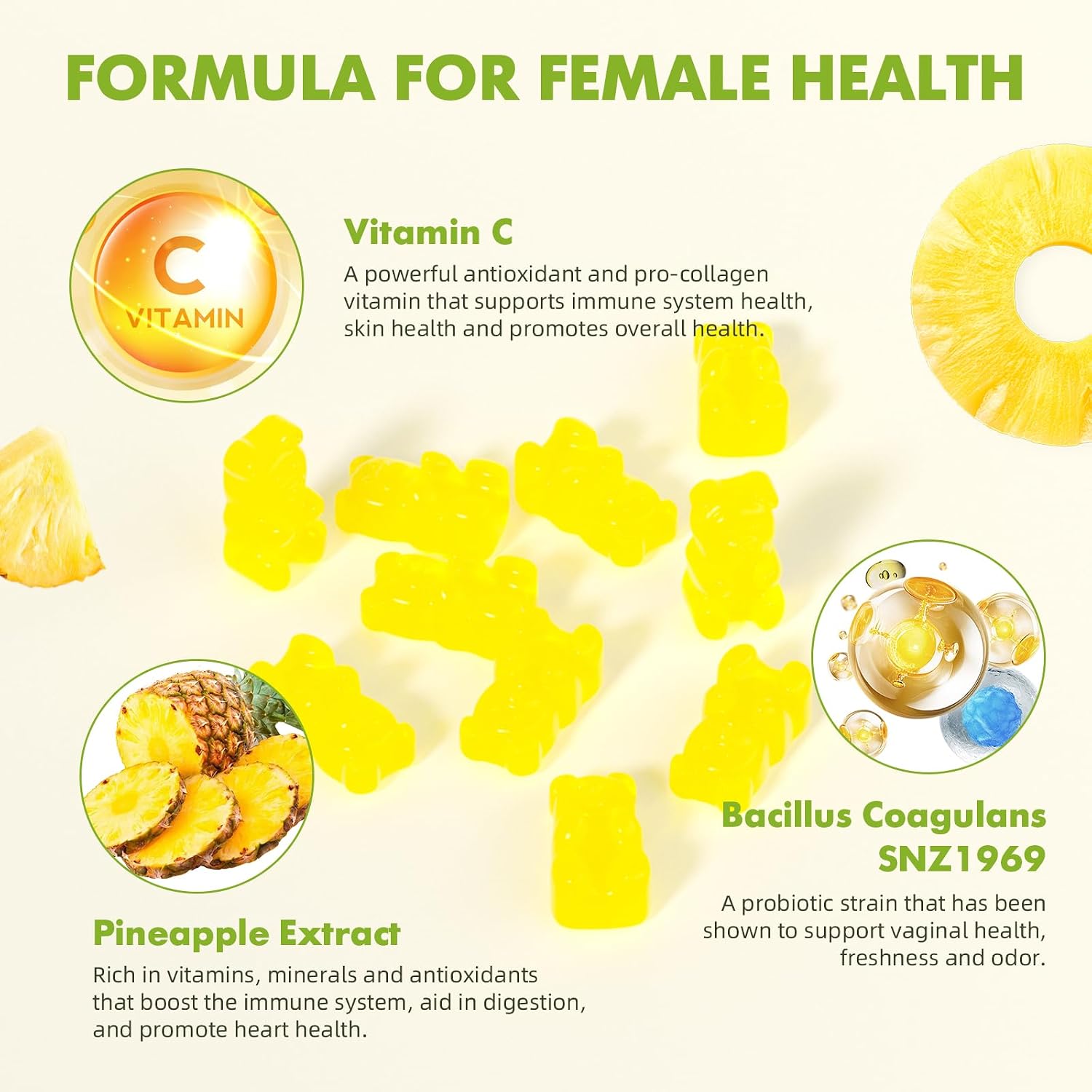 Softbear Gominolas Premium para el Equilibrio Femenino - Sabor Piña - 60 uds