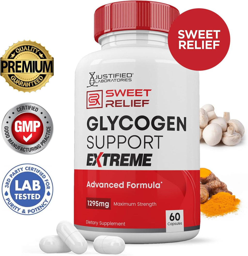 Sweet Relief Glycogen Support Extreme Cápsulas, Fórmula Avanzada 1295 mg, Sin Colorantes ni Saborizantes Artificiales, 60 Cápsulas