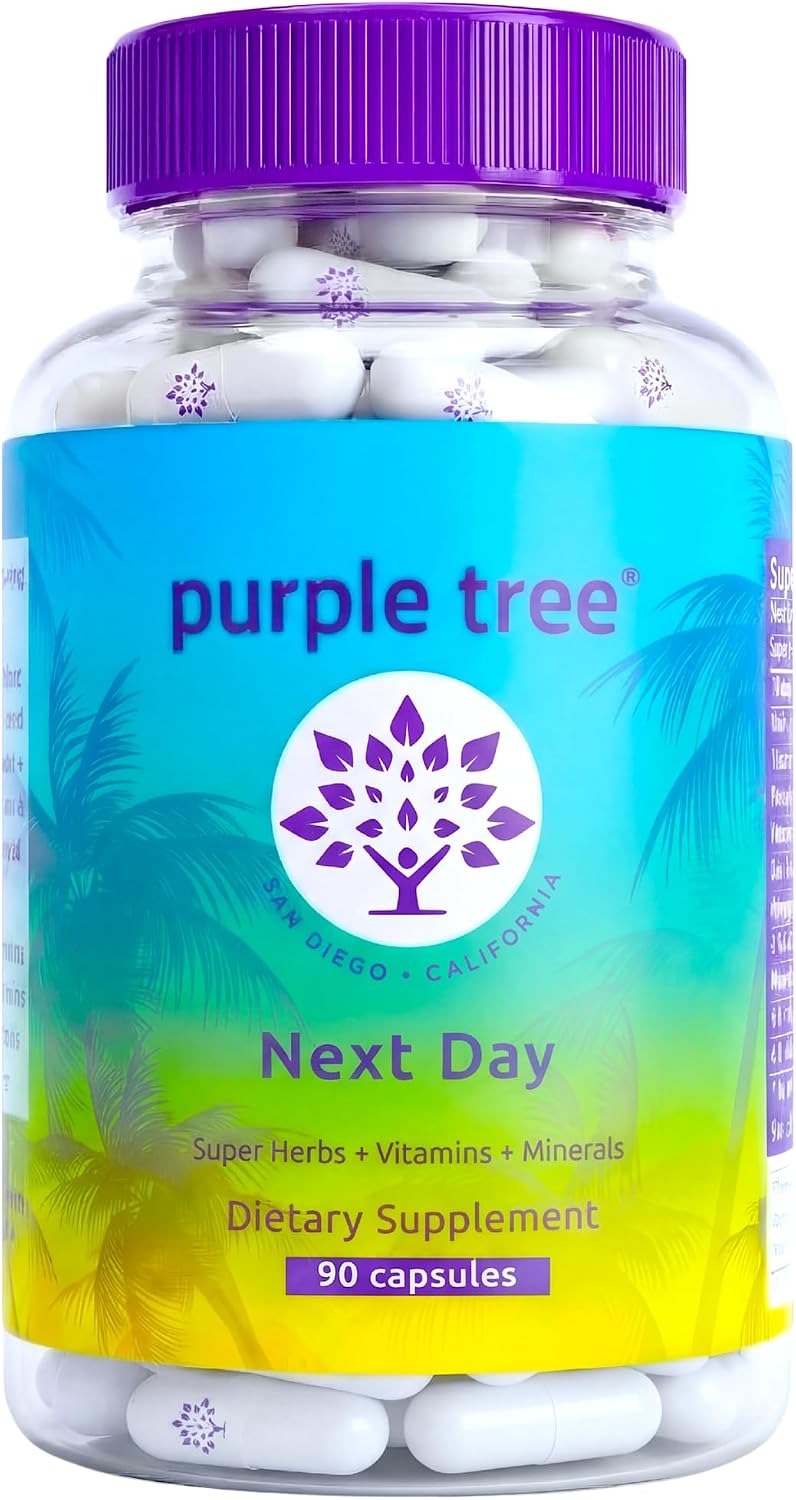 Purple Tree Next Day – Suplemento Post-Fiesta con Ashwagandha KSM-66, Cardo Mariano, Vitaminas y Minerales | 90 Cápsulas