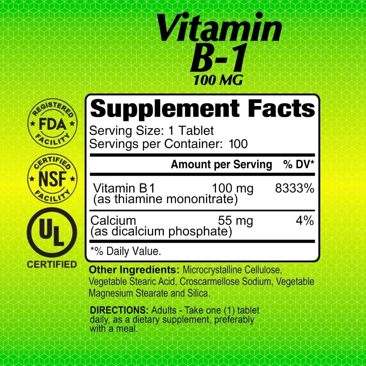 ALFA VITAMINS Vitamina B-1 100 mg, 100 comprimidos