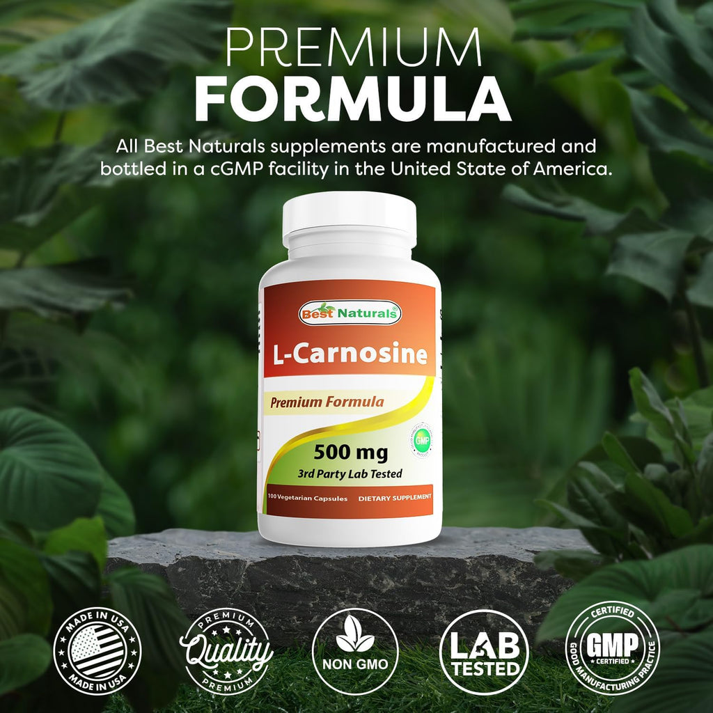 Best Naturals L-Carnosina 500 mg - 100 Cápsulas Vegetales (Paquete de 2)