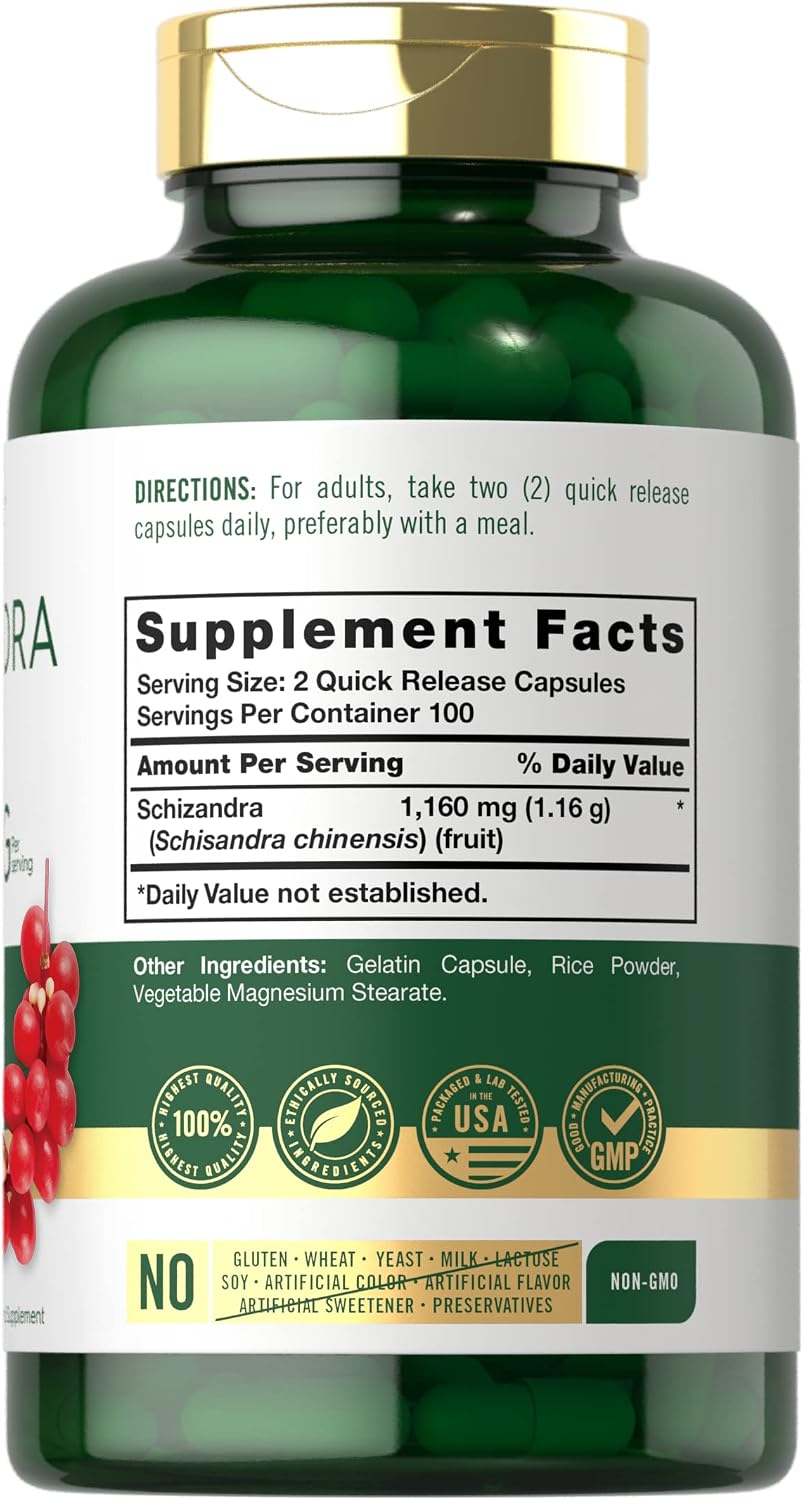 Carlyle Suplemento de Schisandra 1160 mg | 200 Cápsulas | Extracto de Baya | No Transgénico y Sin Gluten
