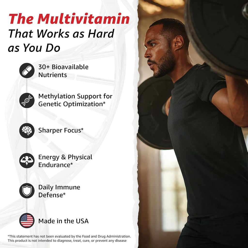 10X Health Optimize Multivitamínico Metilado para Hombres y Mujeres - 90 Cápsulas, Fórmula 34 en 1 con 800 mcg de Vitamina B12, 5-MTHF, NAC - Complejo B Metilado