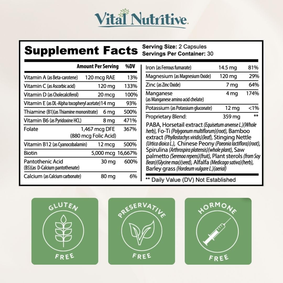 VITAL NUTRITIVE Vital Hair Complex - Biotina y Vitaminas B para Cabello, Piel y Uñas