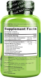 NATURELO Vitamina D3 K2 - Vegano con D3 de Liquen y K2 MK-7 - 60 Cápsulas (Pack de 2)