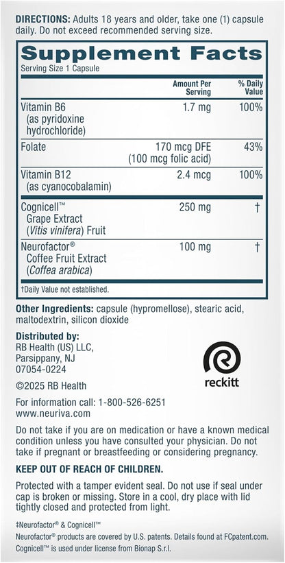 NEURIVA Memory 3D - Suplemento para Memoria y Concentración con Vitaminas B12, B6 y Ácido Fólico, 50 Cápsulas – Image 9
