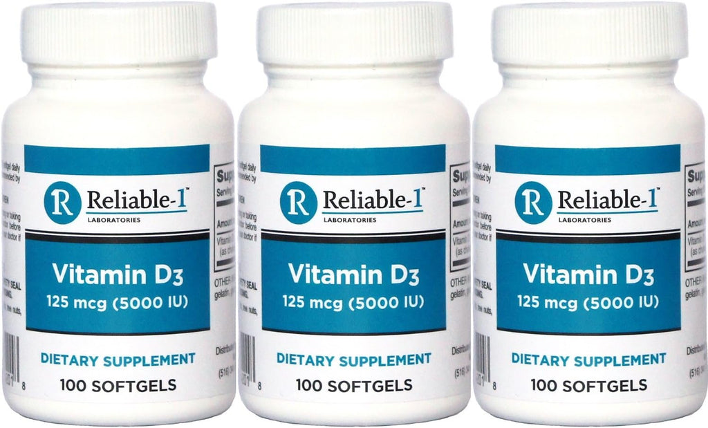 Reliable-1 Laboratories Vitamin D3 5000 UI 100 Cápsulas Blandas Pack de 12