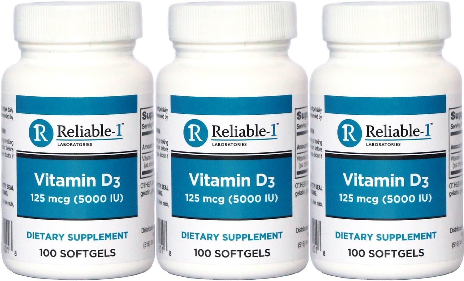 Reliable-1 Laboratories Vitamin D3 5000 UI 100 Cápsulas Blandas Pack de 12