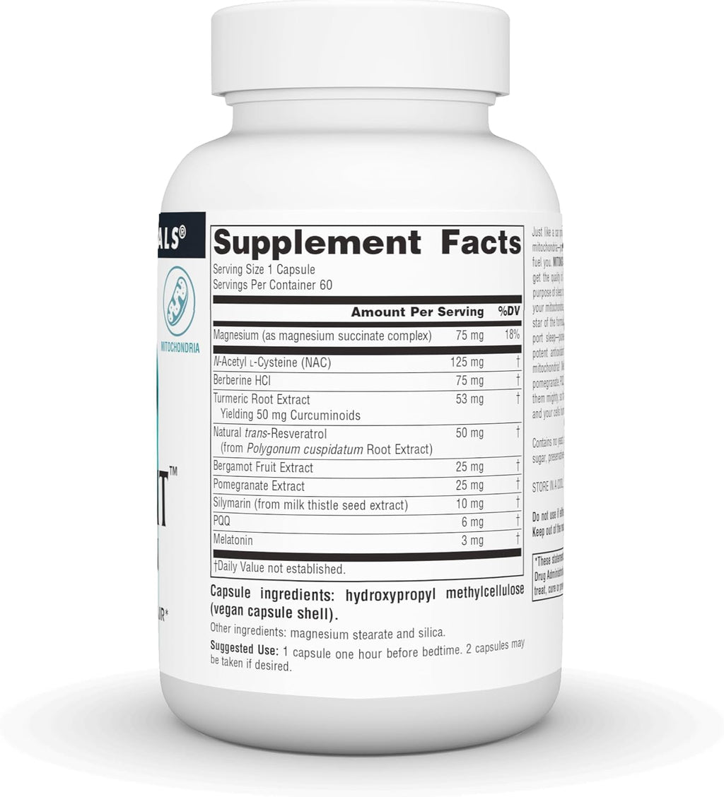Source Naturals MitoNight® con Melatonina, Cuidado Nocturno para la Reparación Mitocondrial - 60 Cápsulas