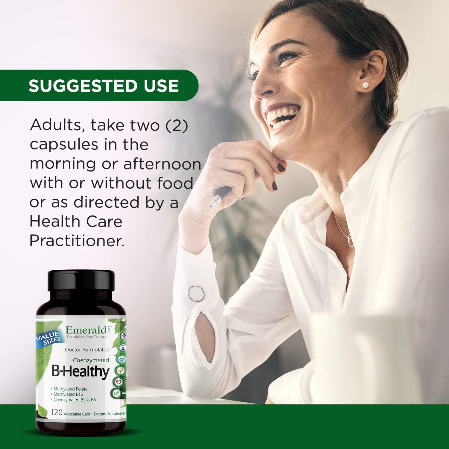 EMERALD LABS B-Healthy Complejo de Vitamina B Vegano - 120 Cápsulas Vegetales