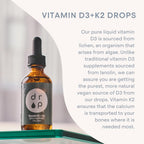 Drop Vitamina D3 + K2 Gotas Líquidas, 1000 UI D3 Vegana de Liquen, 45 mcg K2 (MK-4 y MK-7), con Aceite de Coco MCT Orgánico, 59 Dosis, 60 ml