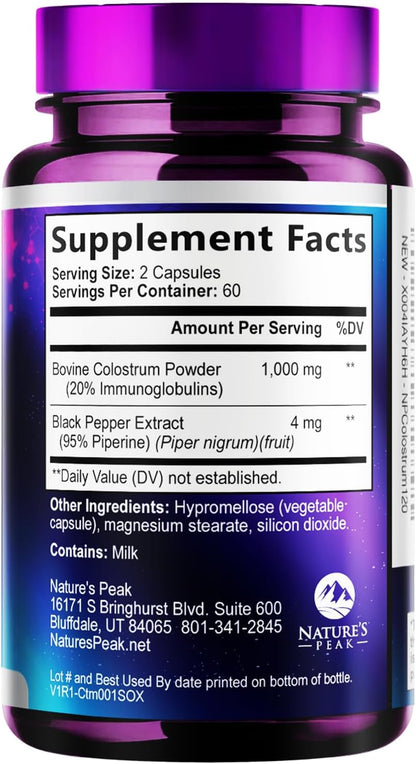 Nature's Peak Calostro Bovino 1000mg con 20% Inmunoglobulinas (IgG) - 120 Cápsulas – Image 9