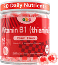 Vitamin B1 Gummies 300mg con Magnesio y Vitamina C – Gomitas de Tiamina para Adultos y Niños – Sabor Melocotón Natural – Sin Azúcar, Vegano, No GMO – 60 Unidades (1 Mes)