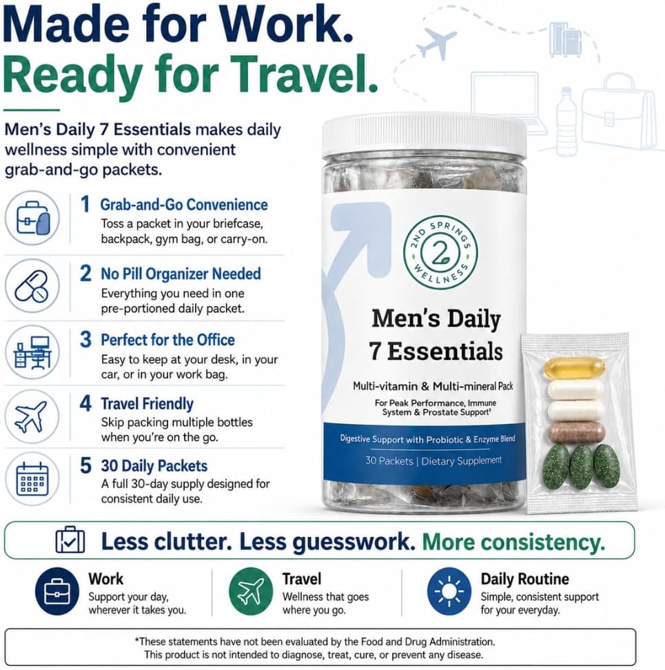 Daily 7 Essentials Men's Vitamin Pack - 30 Sobres | Multivitamínico para Hombres