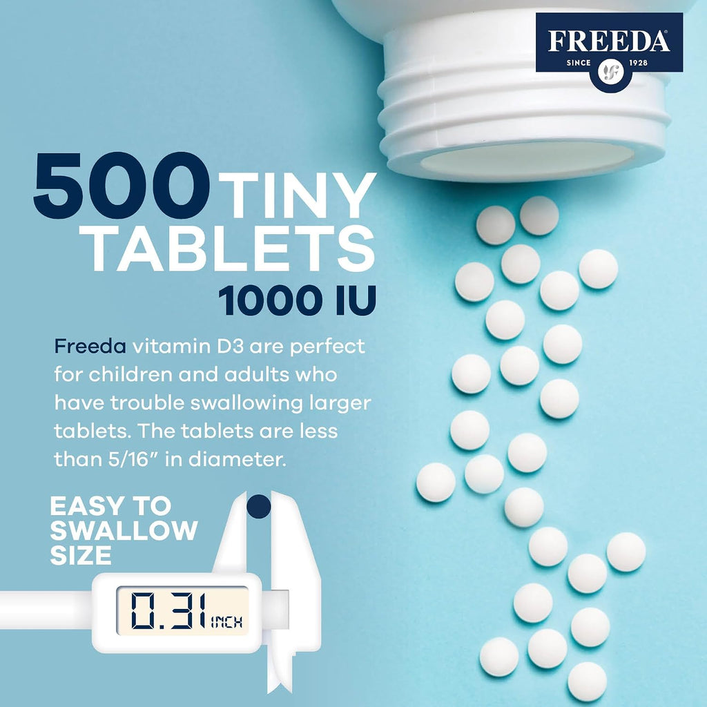 FREEDA Vitamina D3 Pura 1000 UI – Dosis de Mantenimiento Diaria – 500 Comprimidos Pequeños