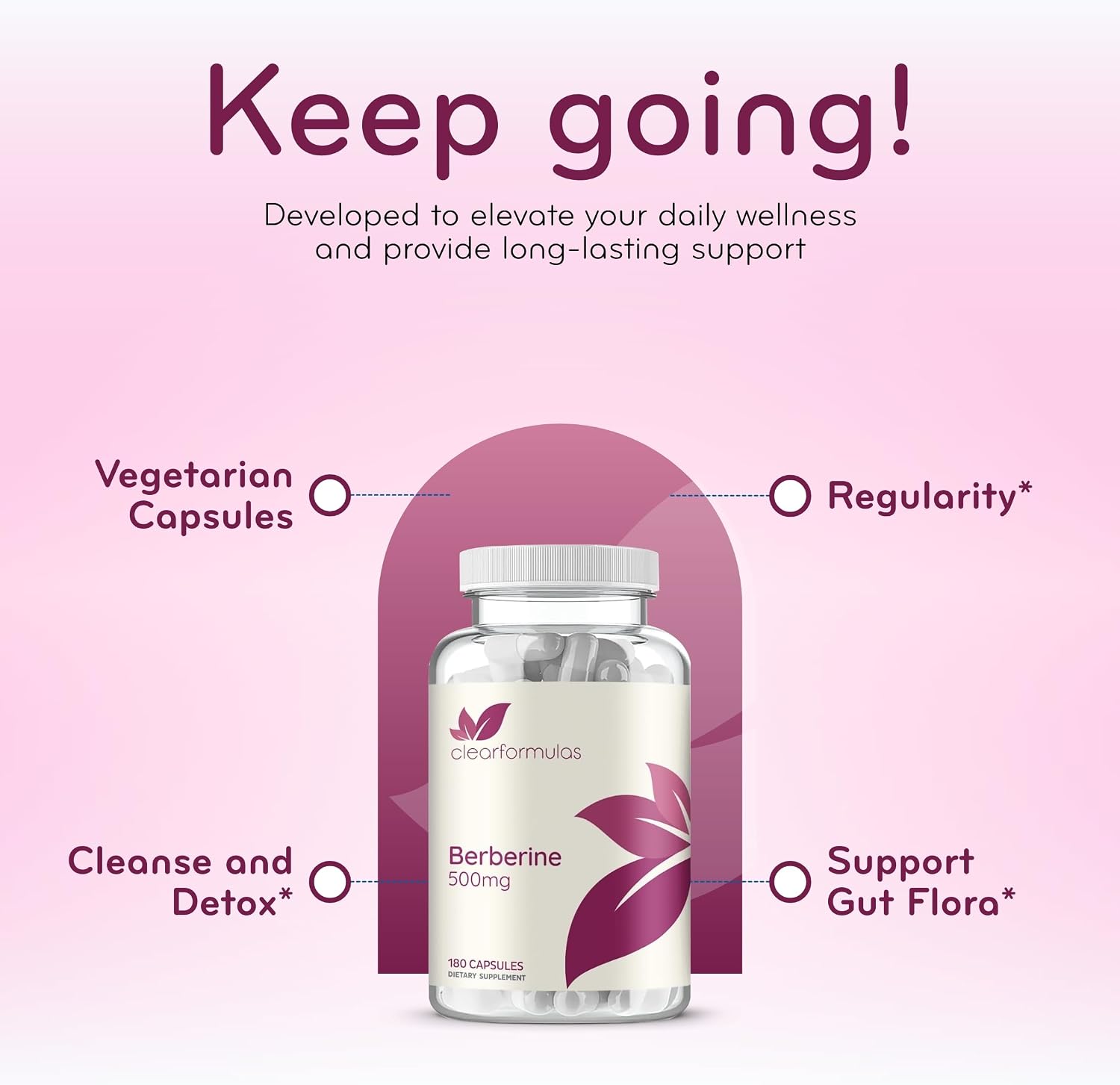 Clear Formulas Berberine Supplement 500mg - Lab Tested Berberine 500mg Value Size - Vegan Non-GMO Made in the US & Gluten Free (6 Months Supply)