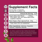 Cápsulas de Raíz de Maca para Mujeres - Mezcla de Maca Roja, Amarilla y Negra - No-GMO, Vegano y Sin Gluten - 120 Cápsulas
